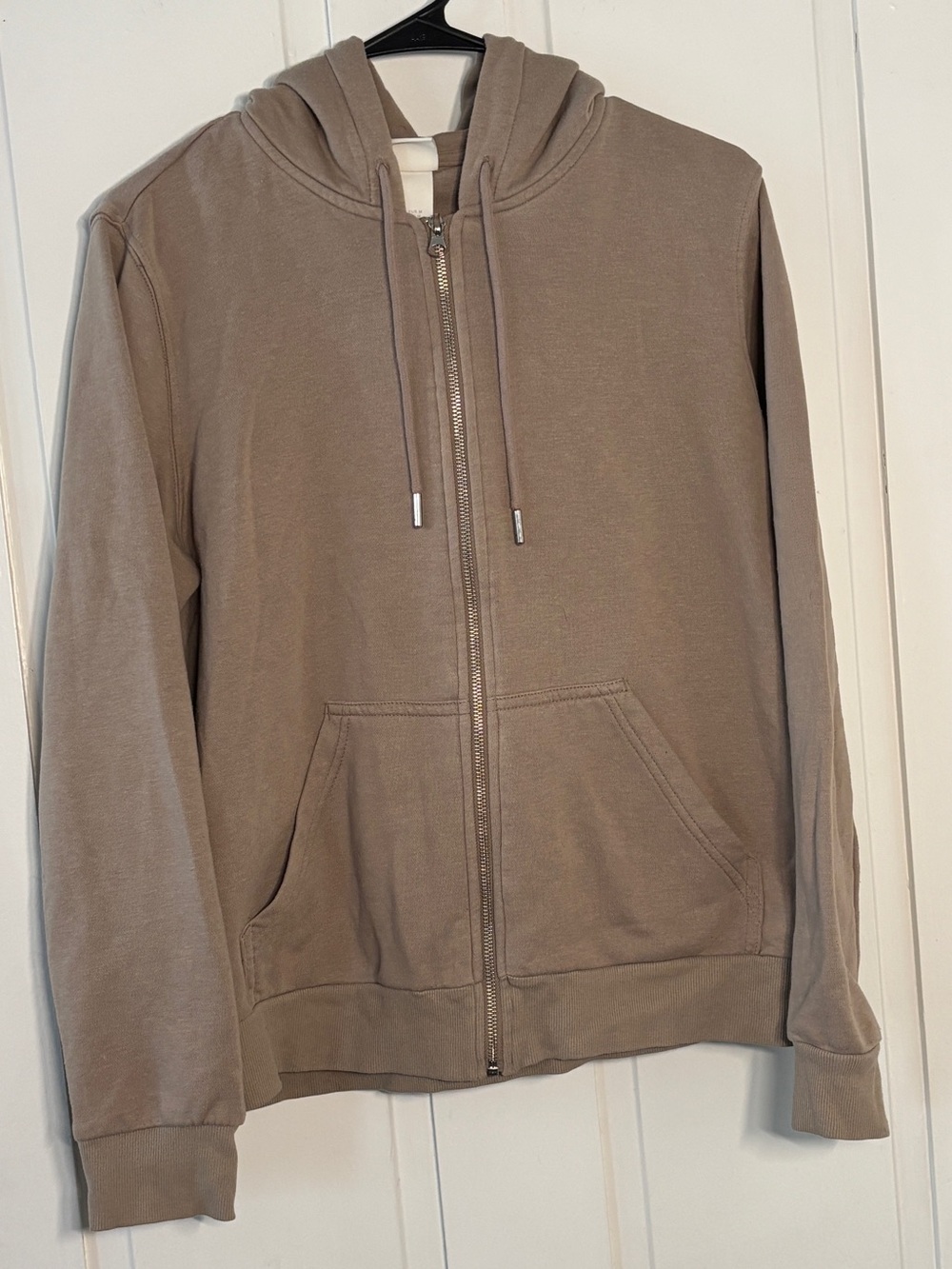 H&M Basics Taupe Greige Tan Full Zip Loose Fit Cotton Blend Hoodie Medium